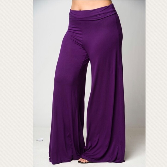 XL PURPLE PLUM HIGH WAIST PLUS SIZE PALAZZO PANTS - Picture 4 of 4